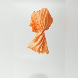 ZARA Size S Mini Flowy Satin Deep V Spring Dress